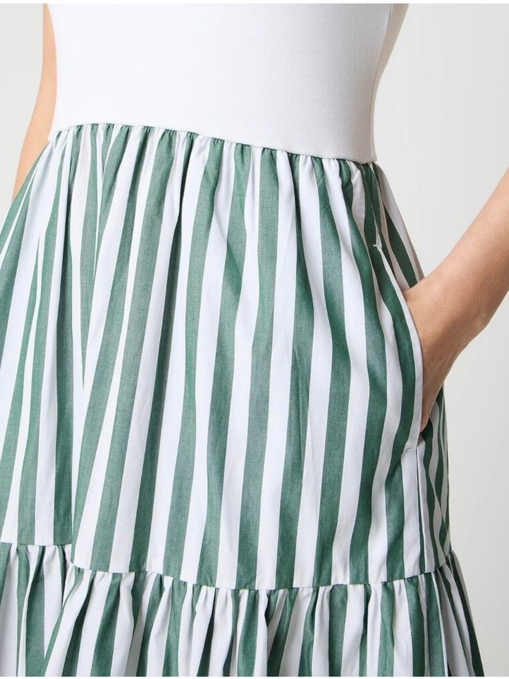 J.Crew Factory Striped Tiered Midi Dress Green White XL - Picture 4 of 16
